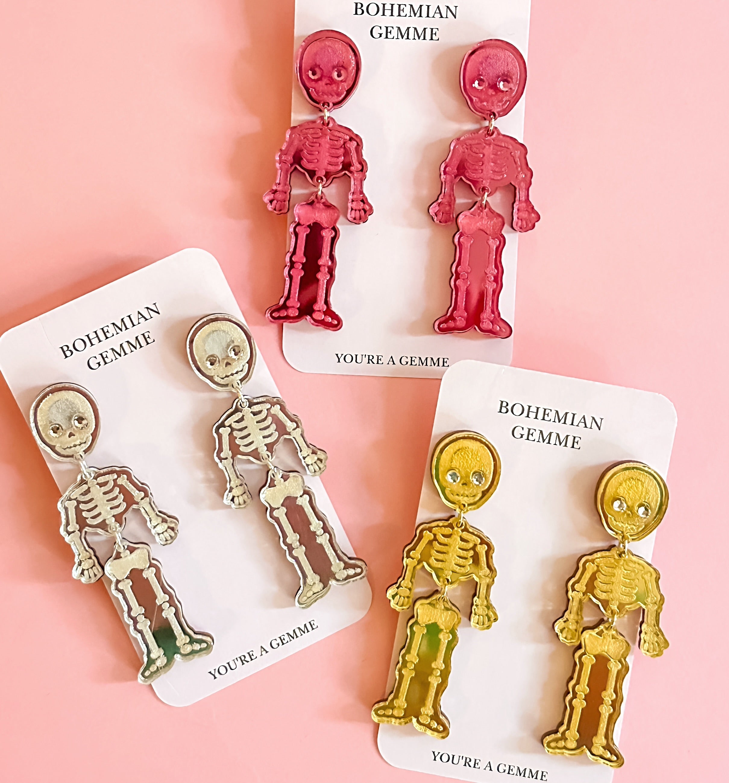Skeleton Dangle Earrings-Silver
