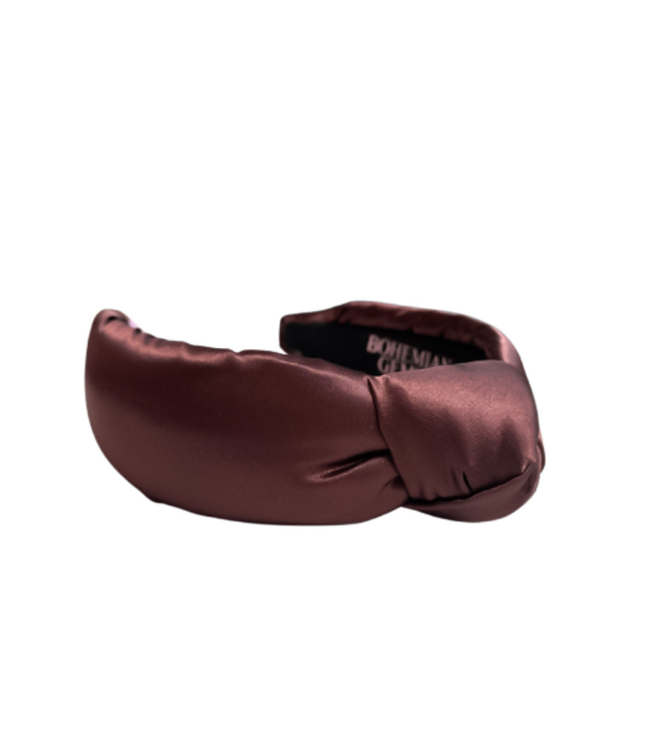 Chocolate Brown Satin Knotted Headband