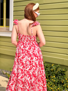 Isla Red & White Ruffle Strap Midi Dress