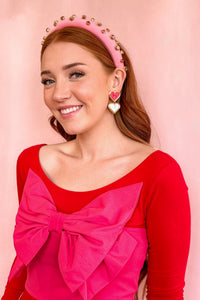 Bella Double Heart Earrings- Pink  & Pink
