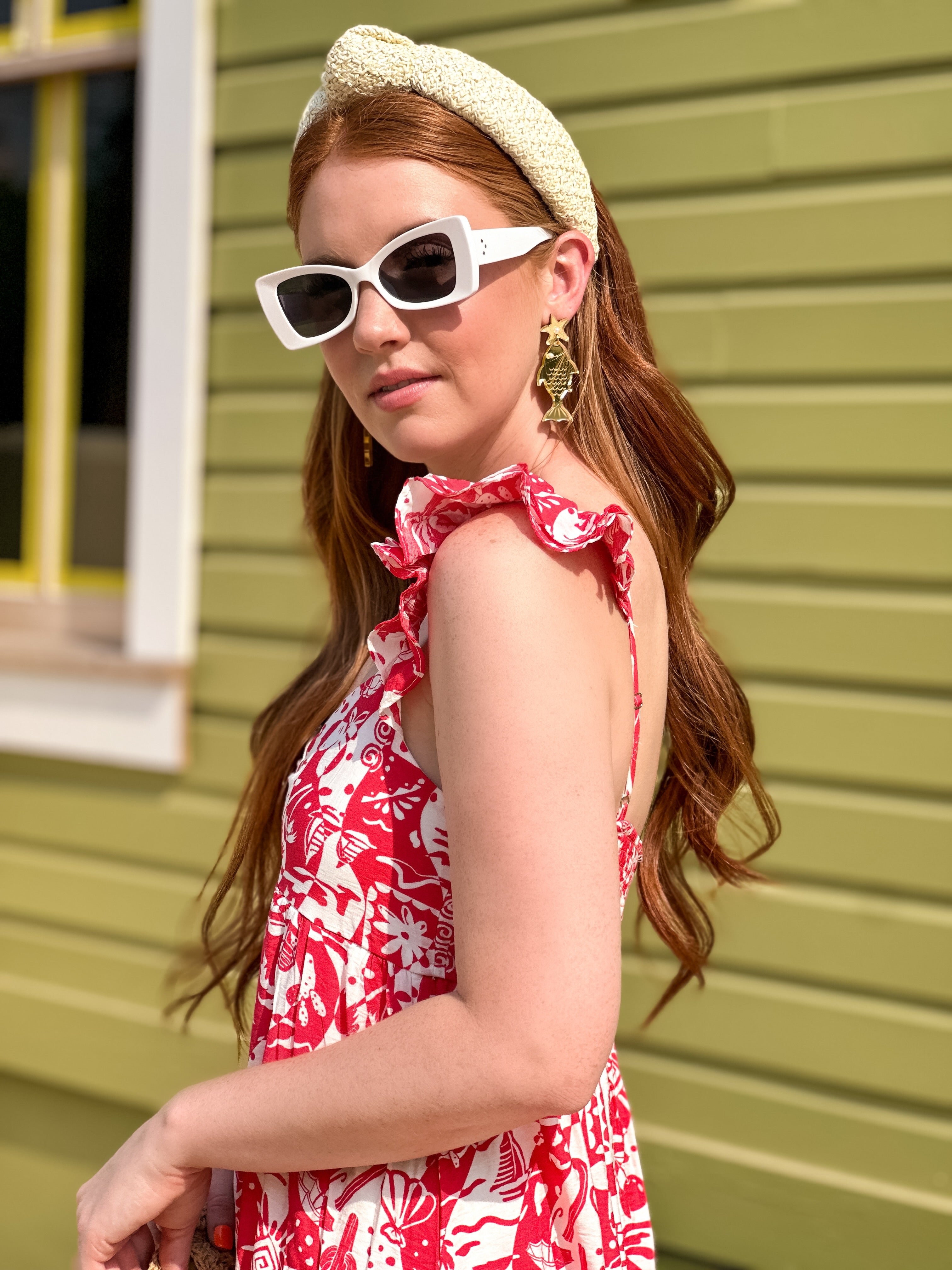 Isla Red & White Ruffle Strap Midi Dress
