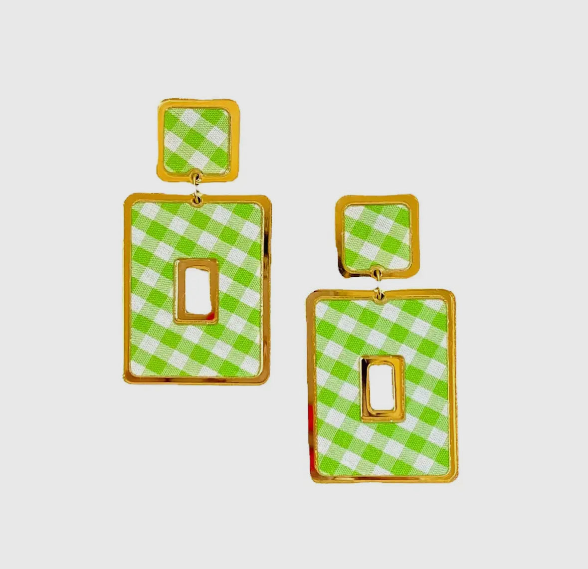 Sample Sale Green Gingham Rectangular Earrings
