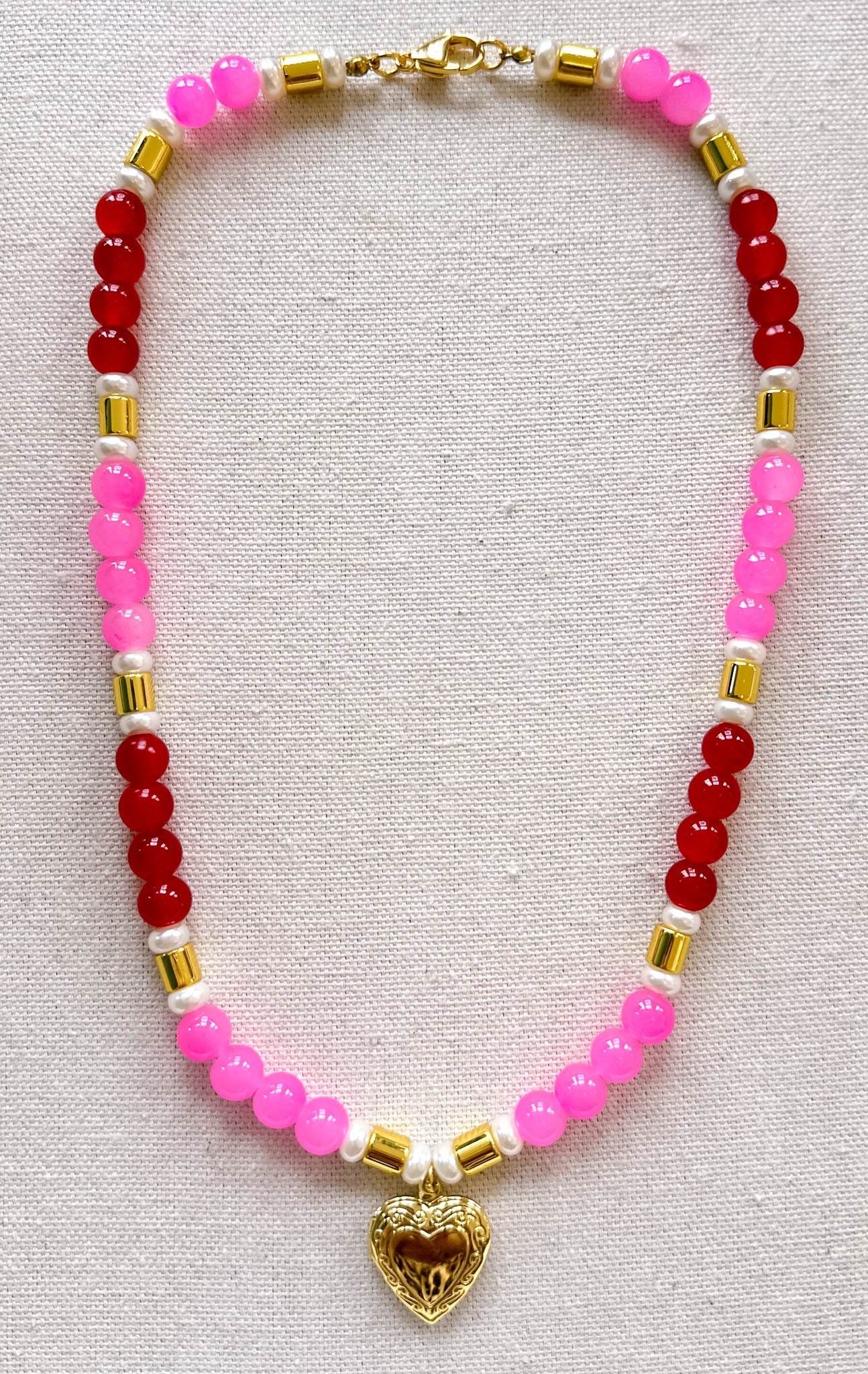 Amor Pink and Red Beaded Necklace