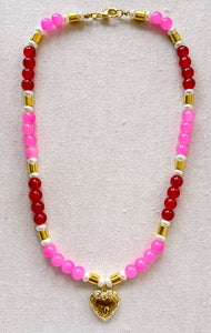 Amor Pink and Red Beaded Necklace