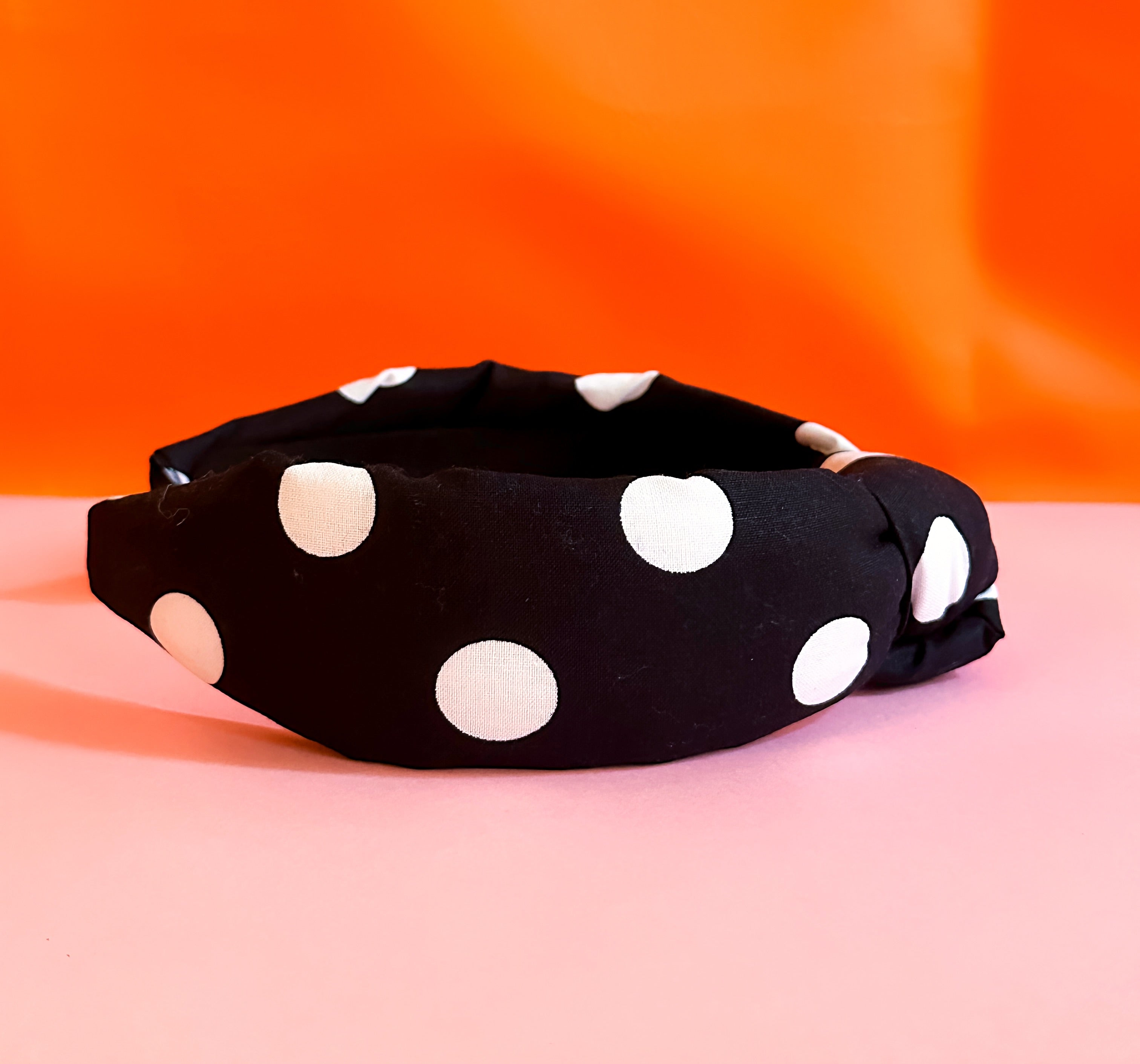 Black and White Polka-Dot Knotted Headband