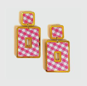 Sample Sale Pink Gingham Rectangular Earrings