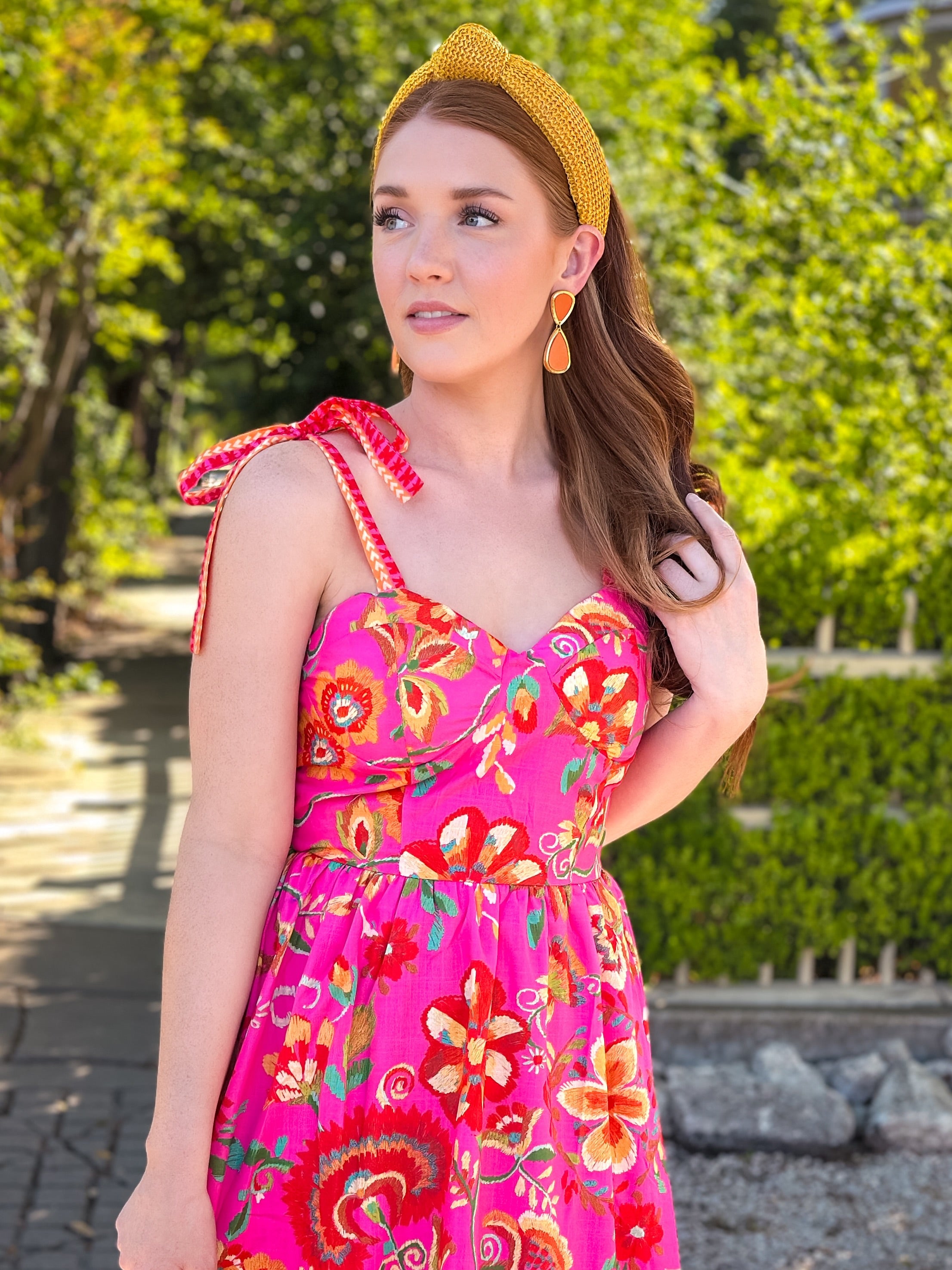 Pink Floral Midi Dress