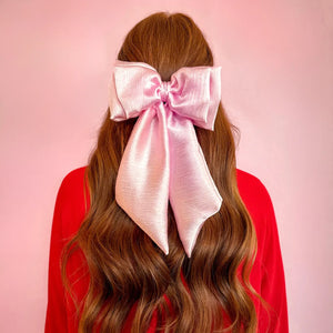 Pink Textured Satin Hair Bow