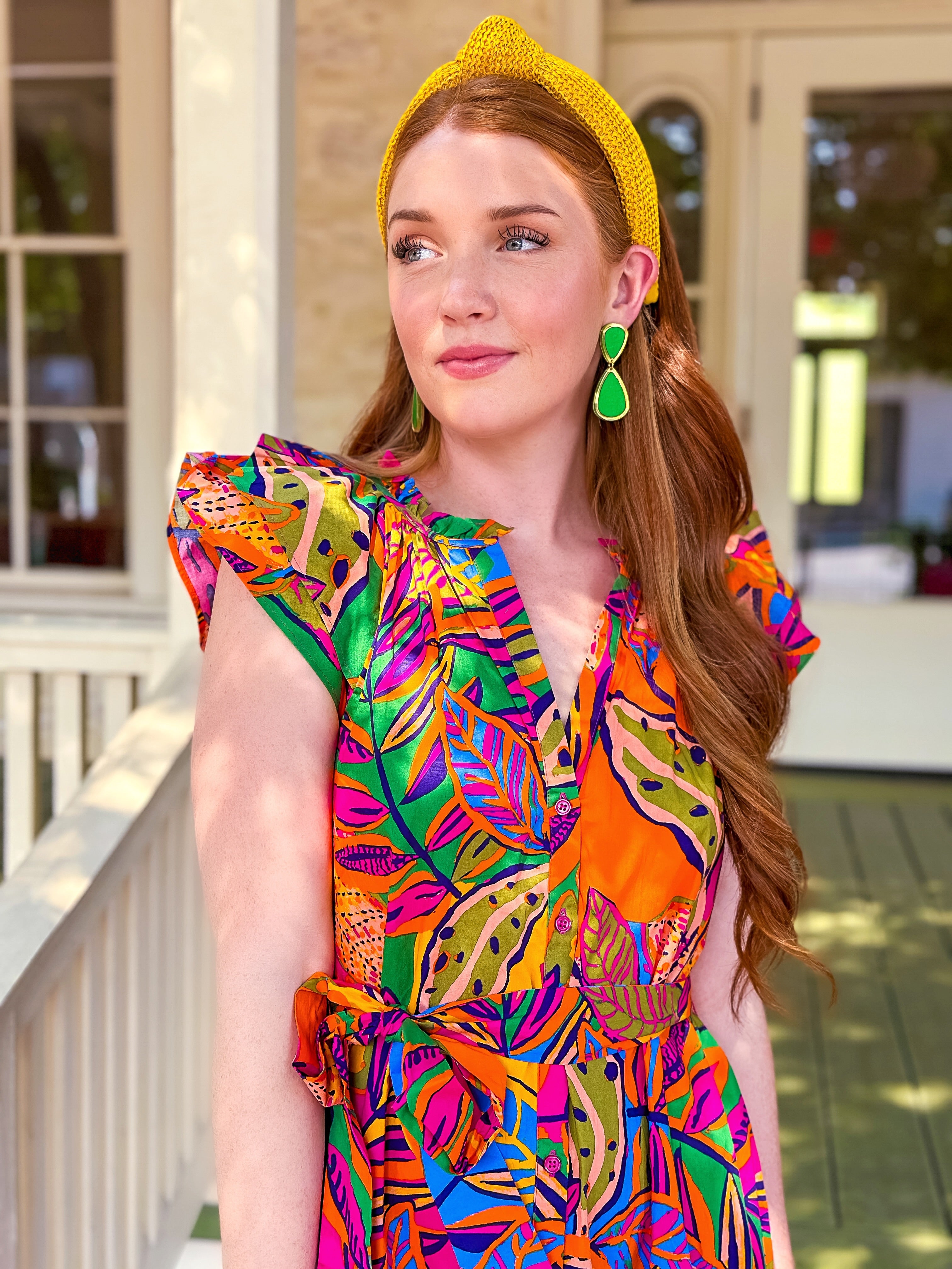 Tropical Print Midi Dress