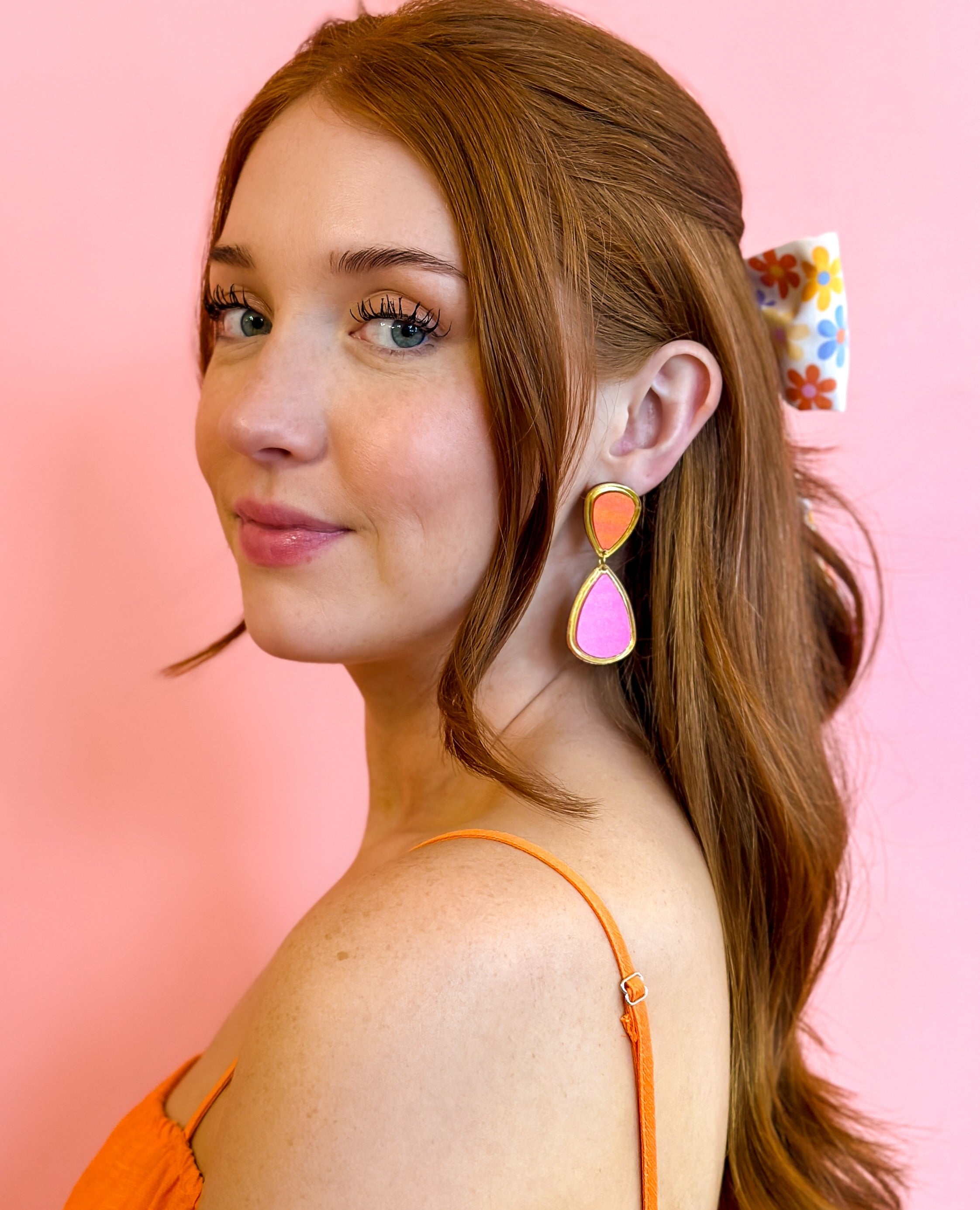 Pink and Orange Drop Earrings