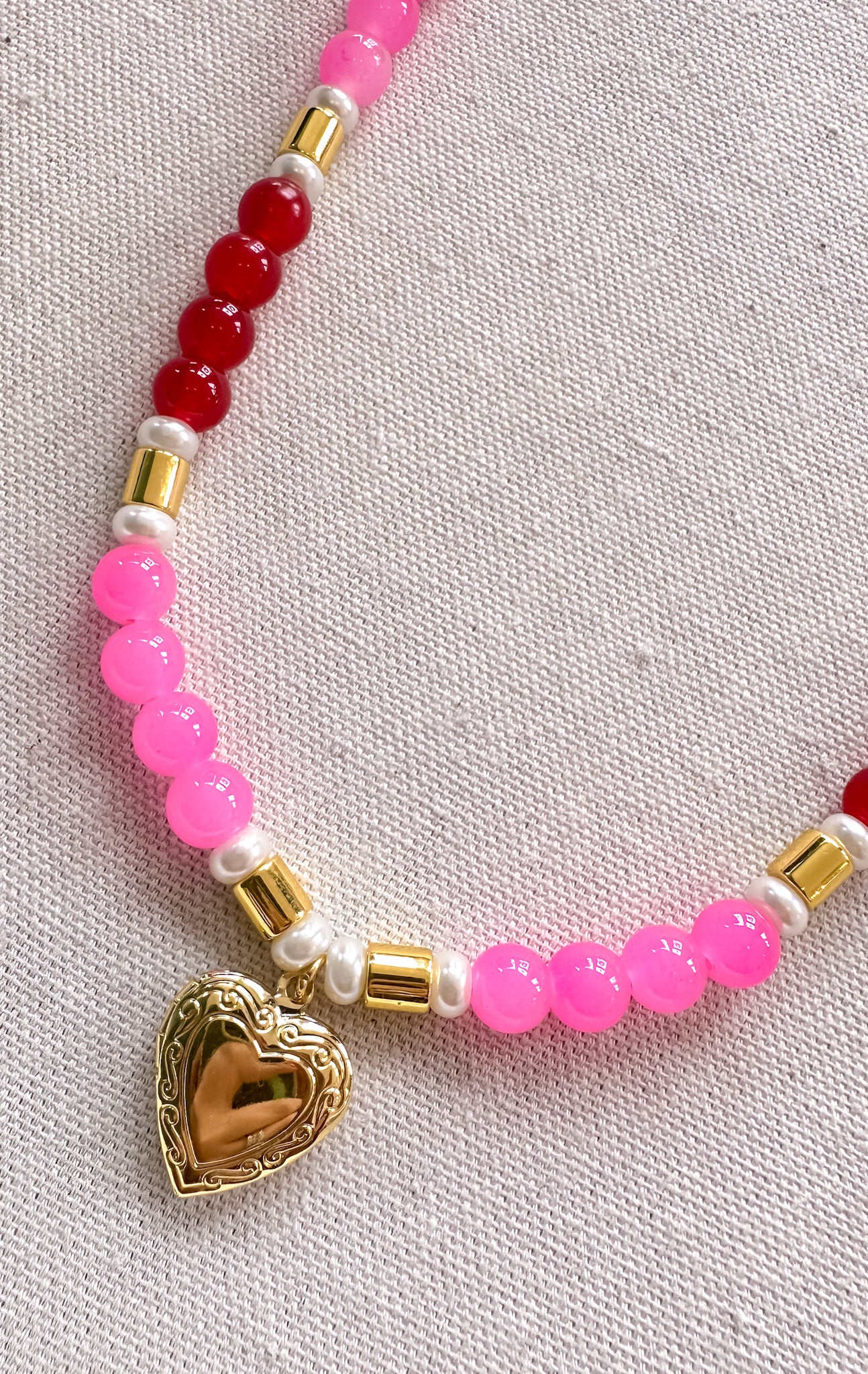 Amor Pink and Red Beaded Necklace