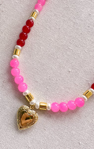 Amor Pink and Red Beaded Necklace