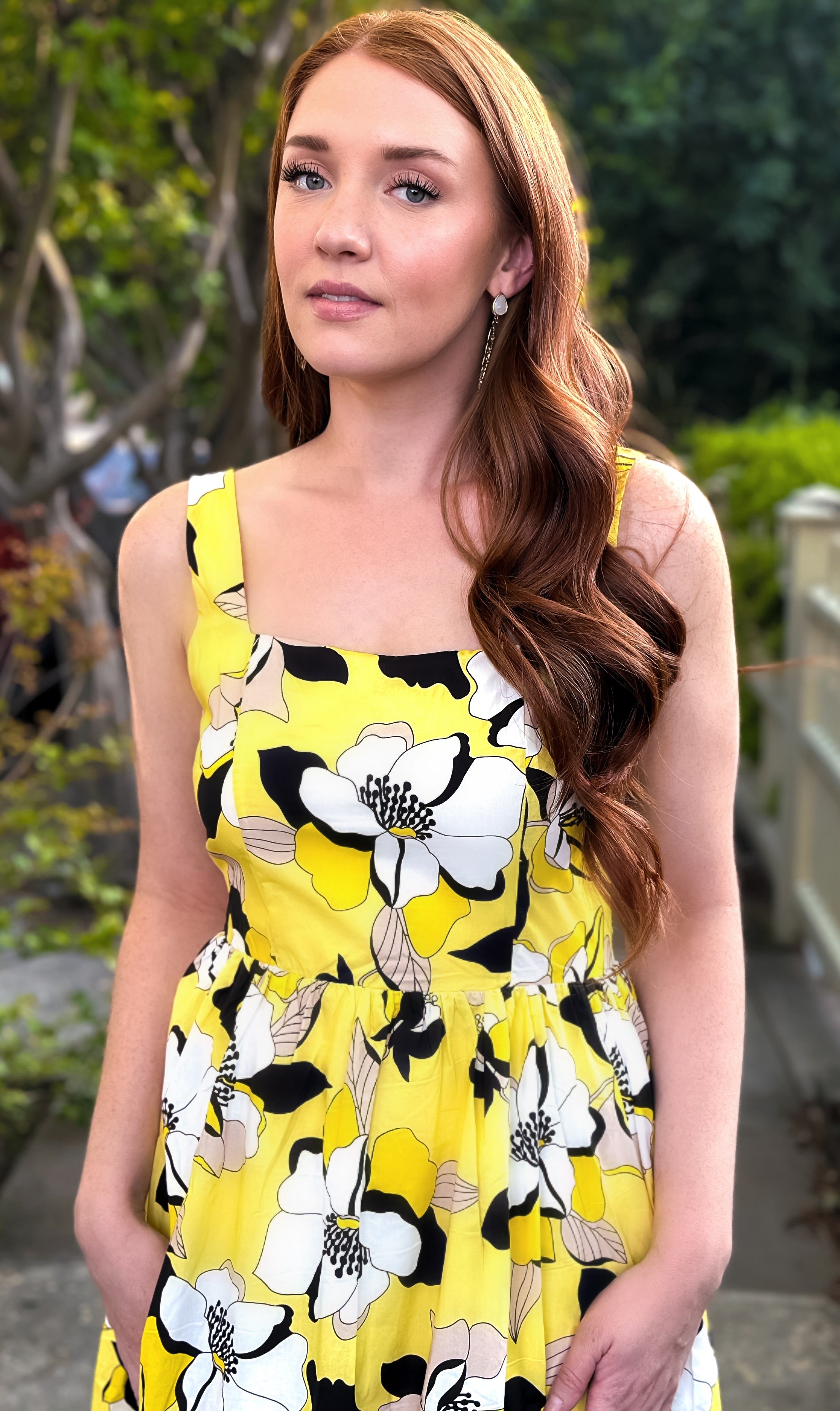 Yellow and Black Floral Midi Dress