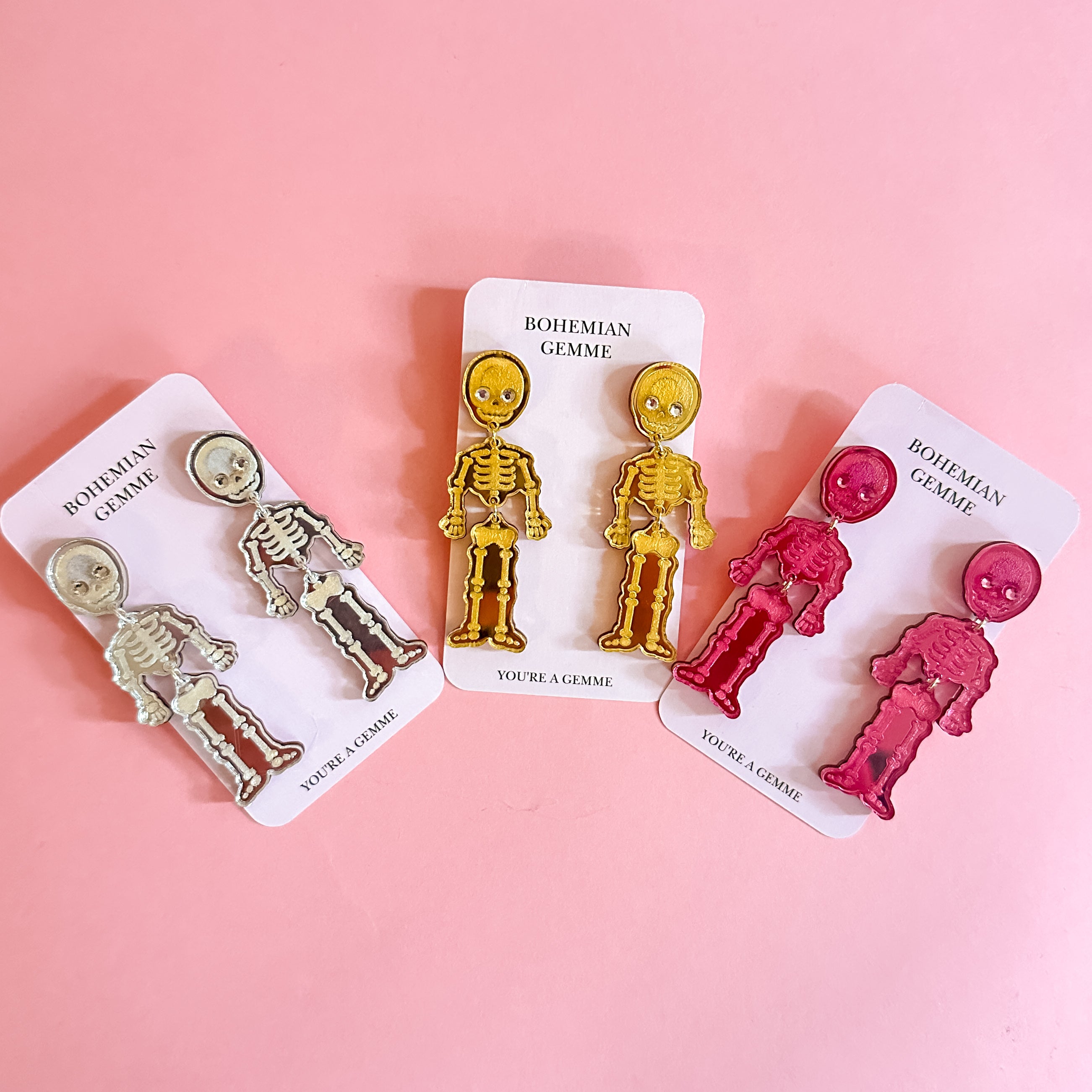Skeleton Dangle Earrings-Silver