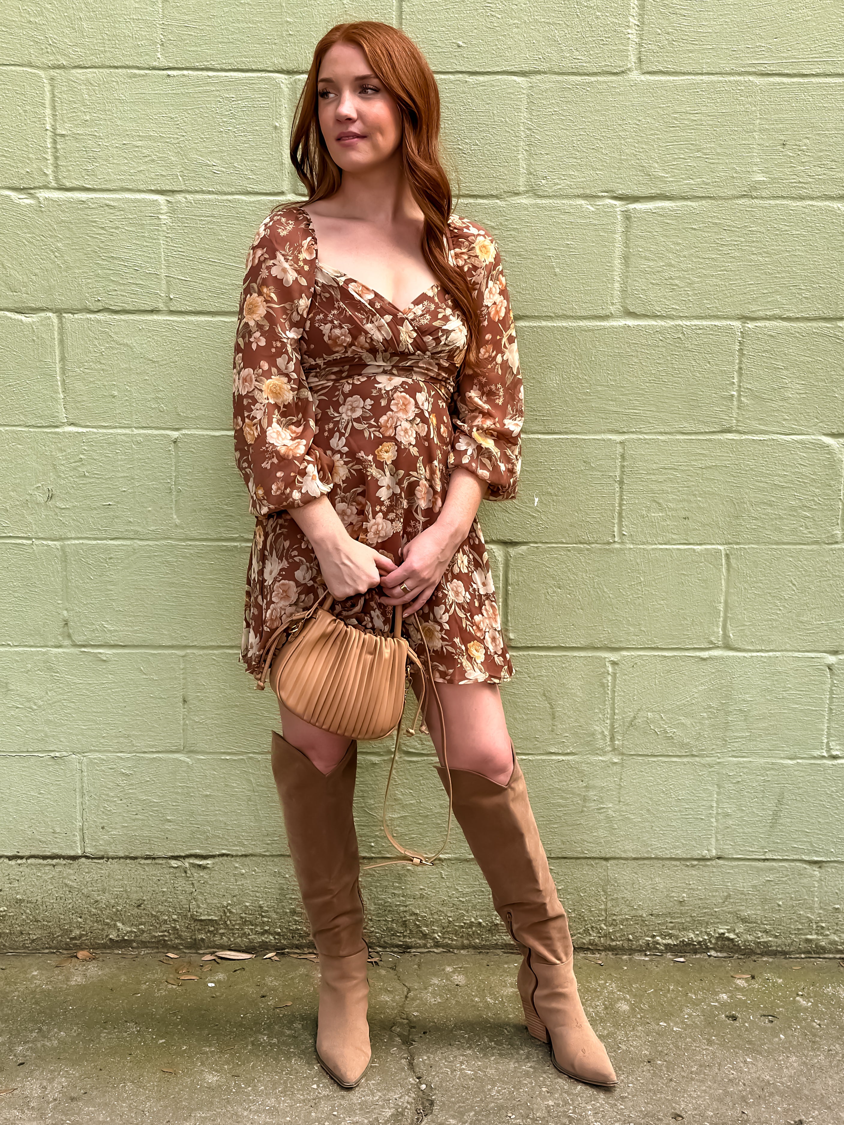 Taupe Floral Mini Dress