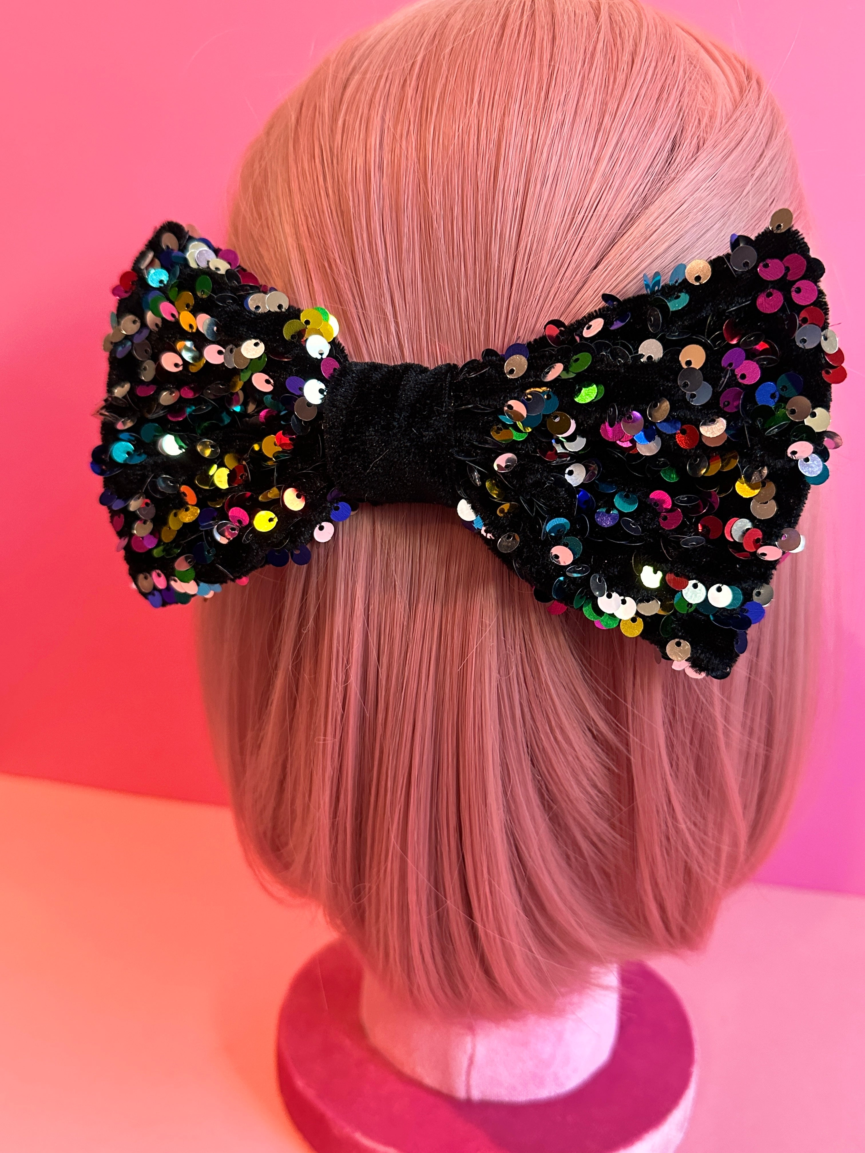 Black Velvet Colorful Sequin Hair Bow