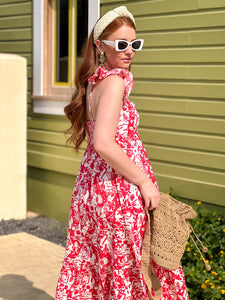 Isla Red & White Ruffle Strap Midi Dress