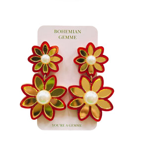 Sample Sale Golden Flower Earrings-Red