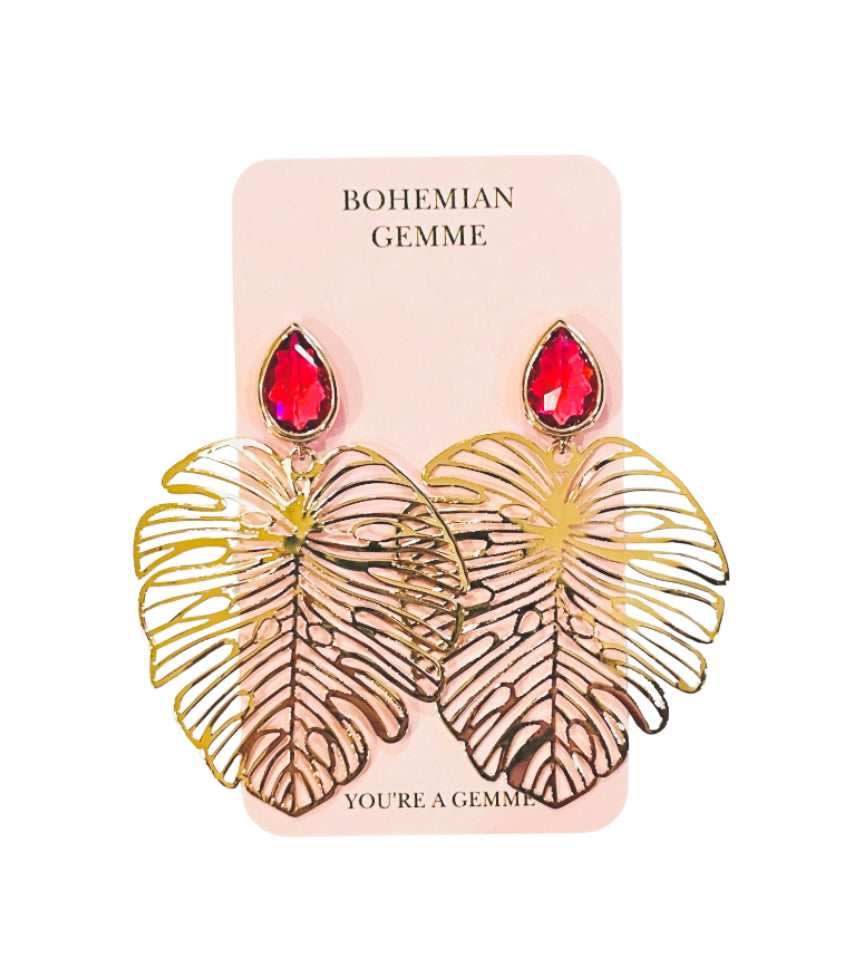 Sample Sale Magenta Monstera Earrings