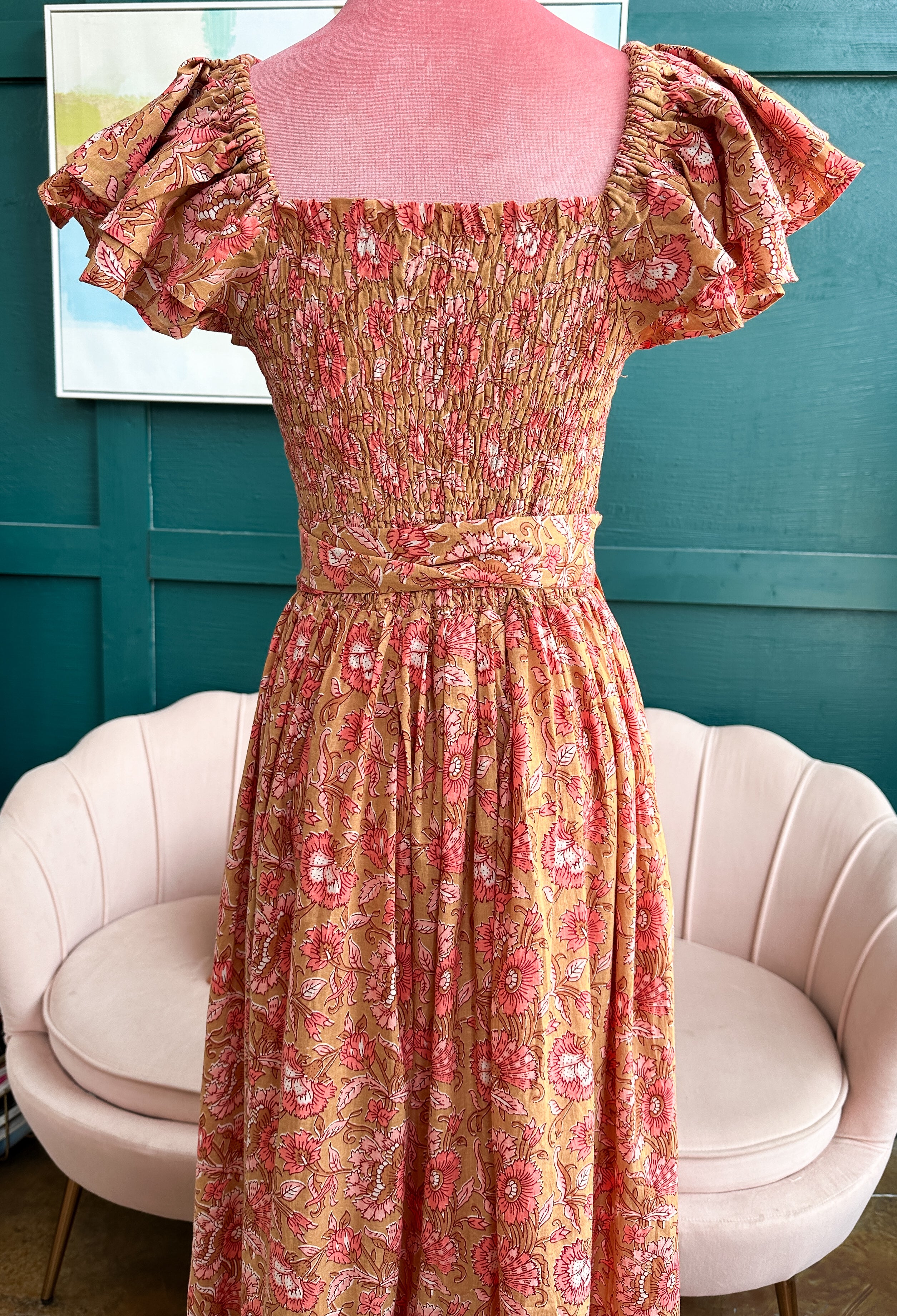 Bohemian Gemme Olivia Dress- Brown & Pink Floral