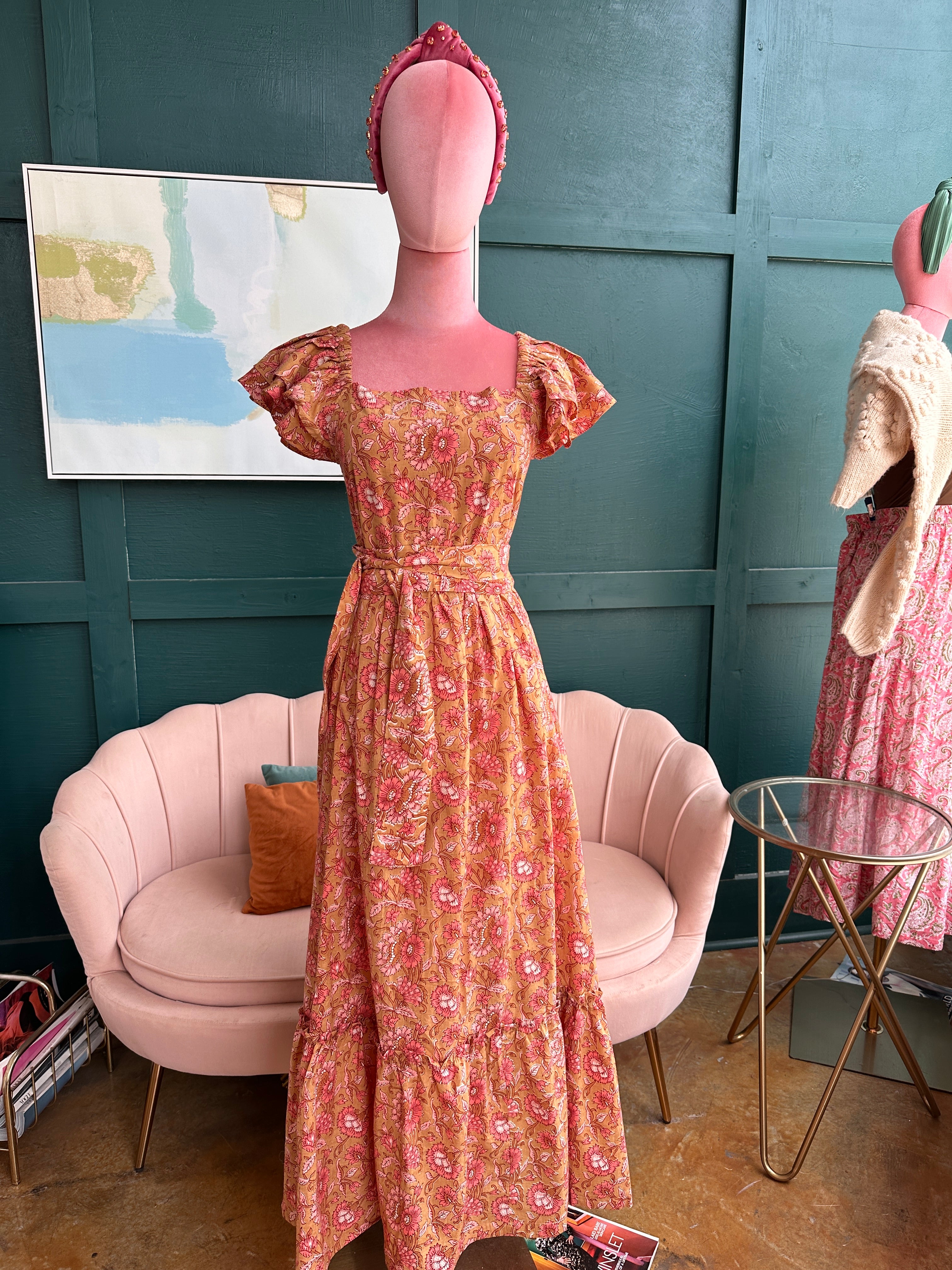 Bohemian Gemme Olivia Dress- Brown & Pink Floral