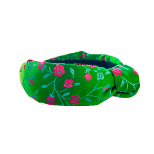 Kelly Green Brocade Floral Knotted Headband