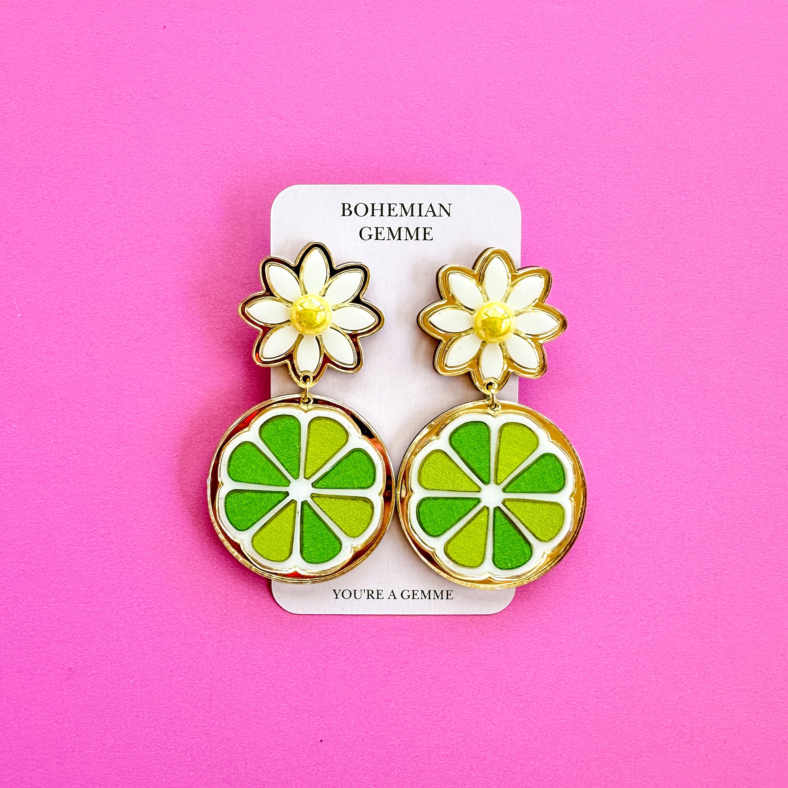 Lime Slice Daisy Earrings