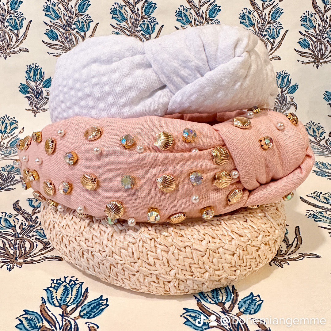 Linen Knotted Seashell Embellished Headband