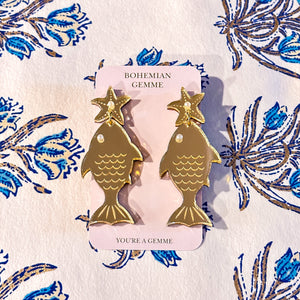 Golden Fish Dangle Earrings