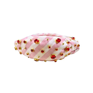 Frosted Candy Cane  Embellished Knotted Headband-Pink