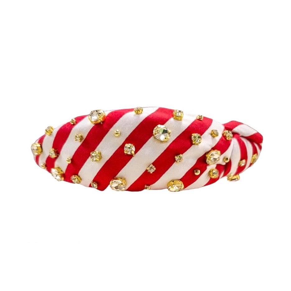Frosted Candy Cane  Embellished Knotted Headband-Red no