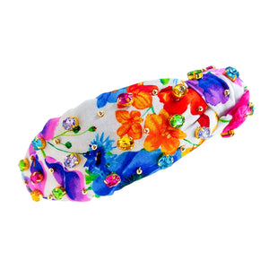 Colorful Floral Print Knotted Embellished Headband