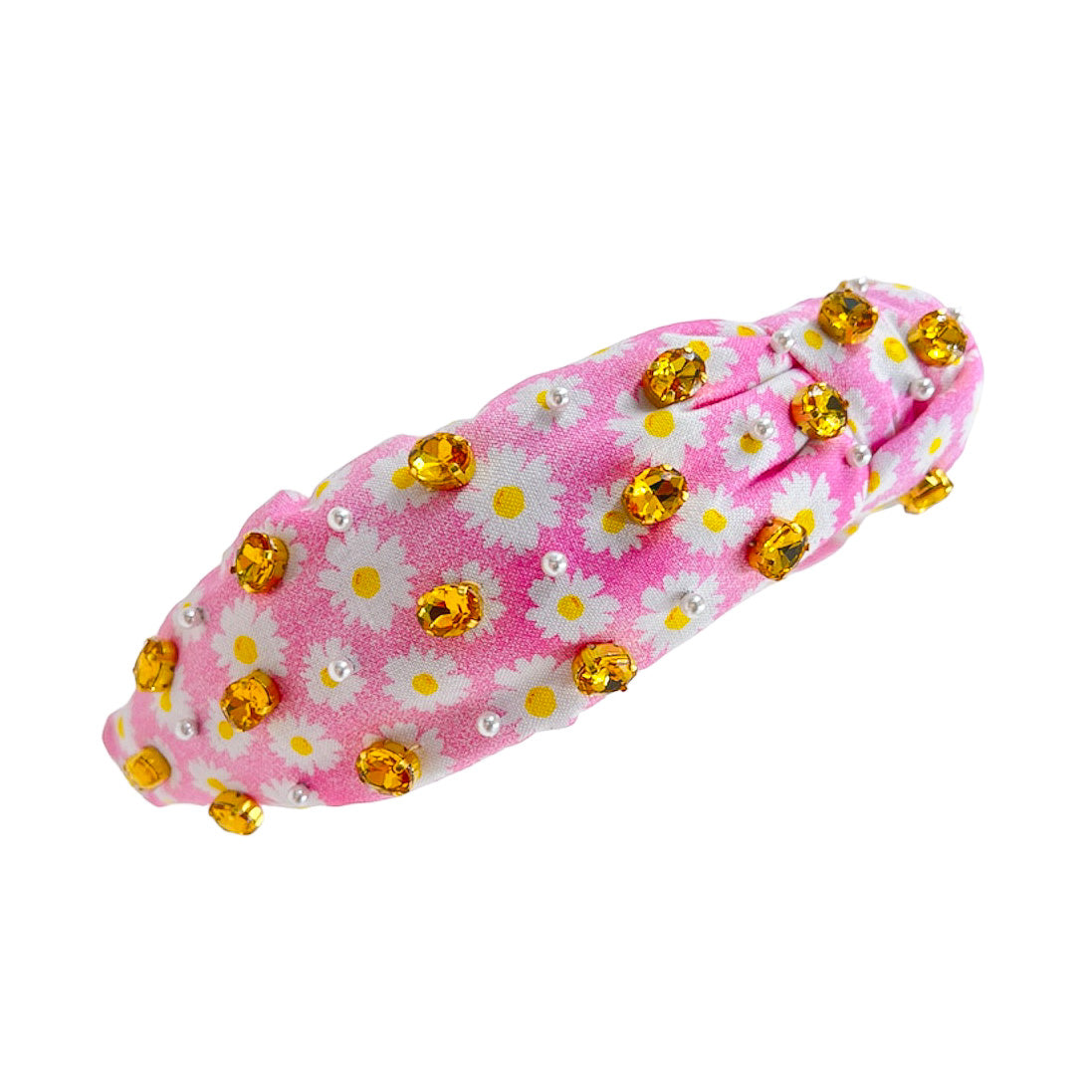 Sample Sale  Pink Daisy Print Knotted Embellished Headband