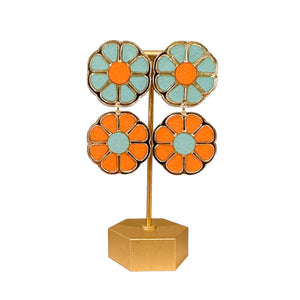 Aquamarine & Bright Orange Colorblock Flower Statements