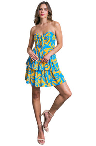 Blue & Yellow Tube Midi Dress