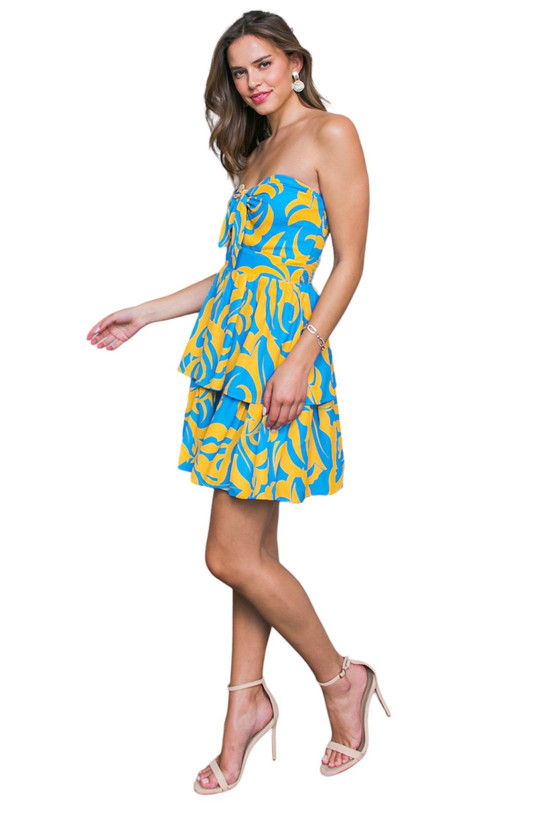 Blue & Yellow Tube Midi Dress