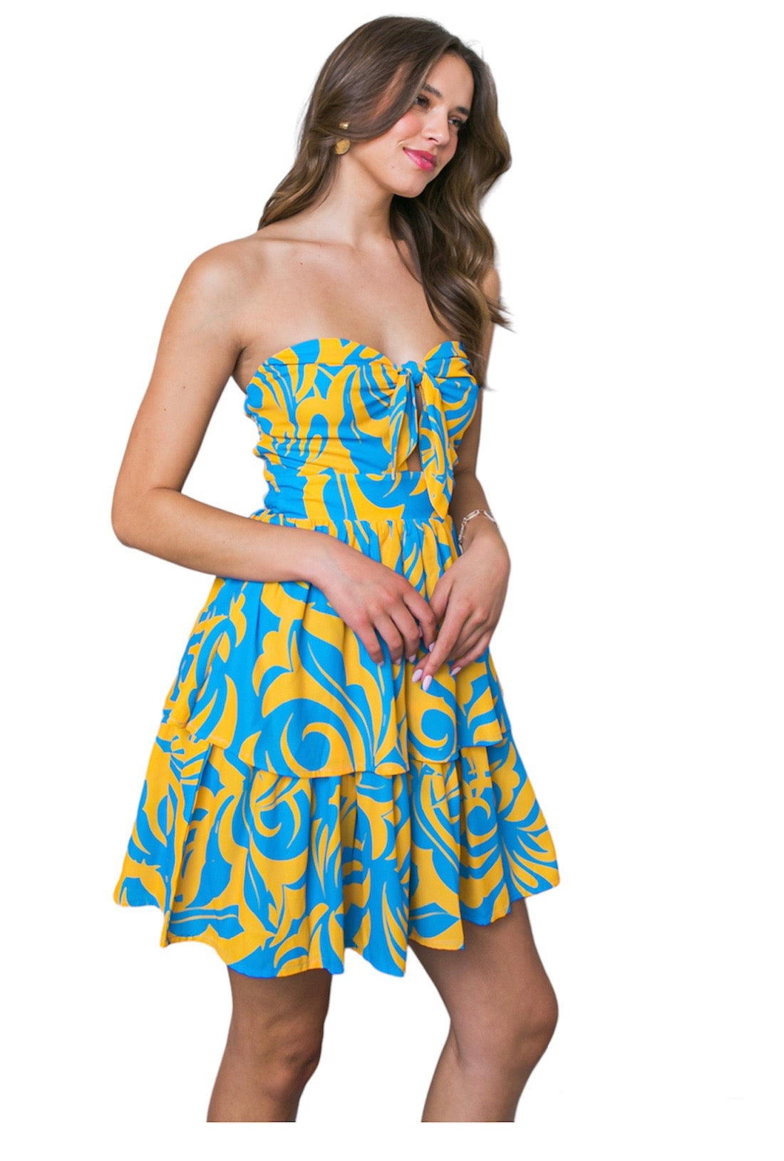 Blue & Yellow Tube Midi Dress