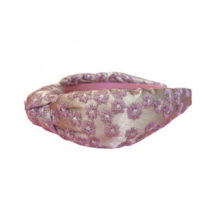 Fall Mauve Floral Embroidered  Knotted Headband