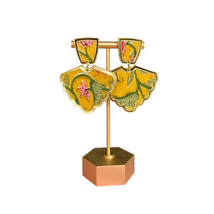 Fall Mustard Block-Print Fan Statement Earrings