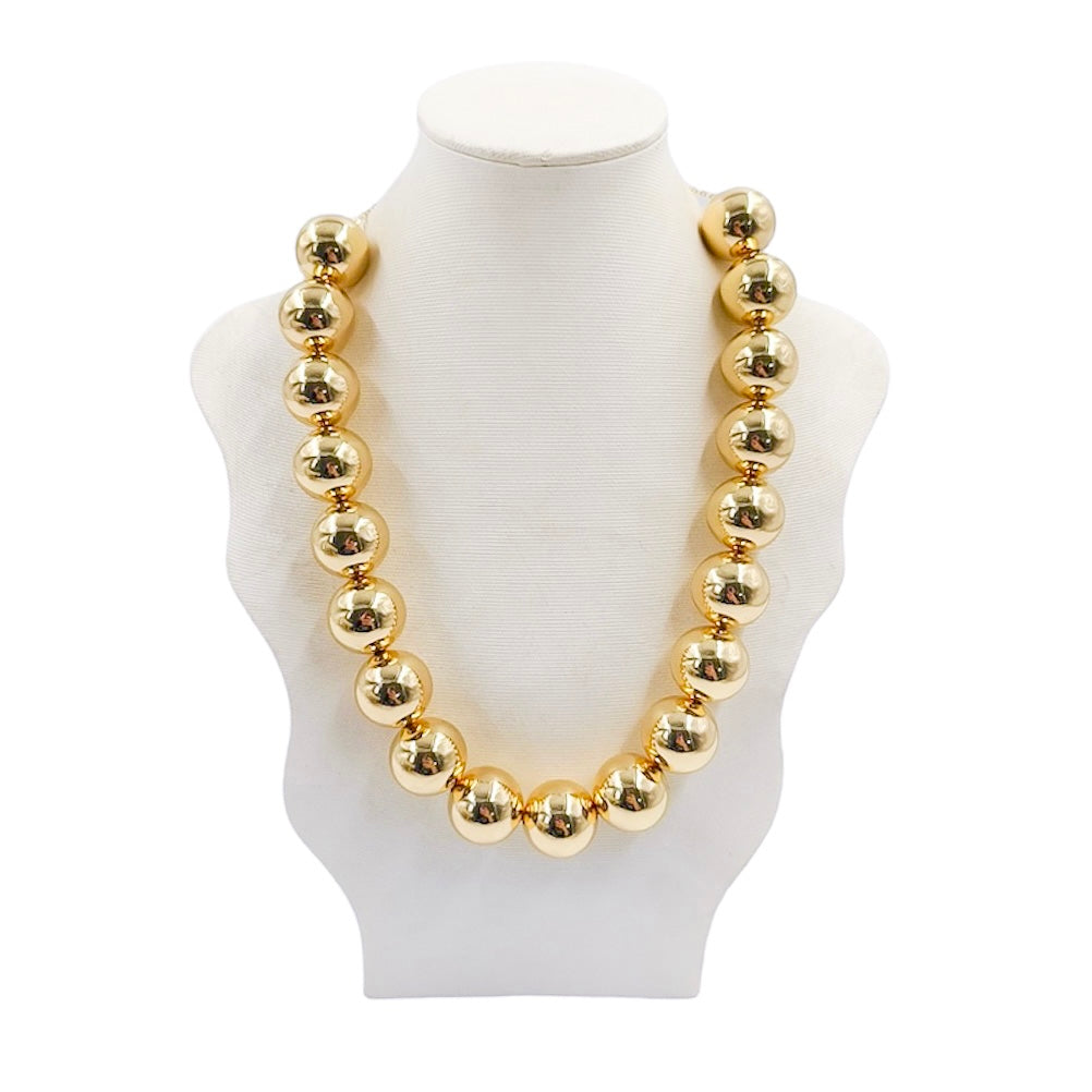 Gemma Polished Gold Beaded Statement Necklace