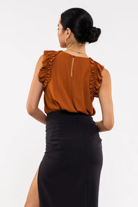 Rust Flutter Sleeve Top