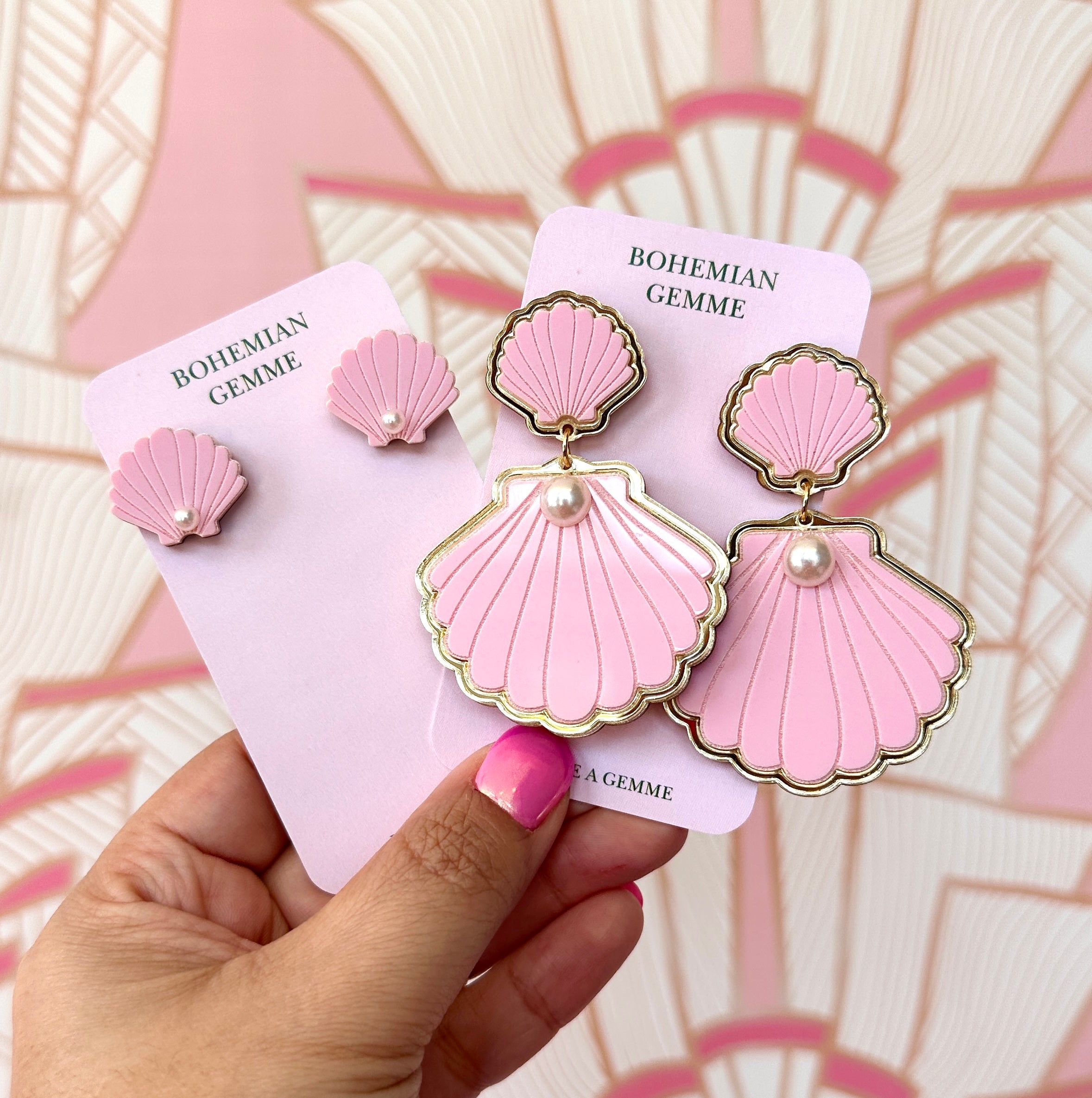 Pink Seashell Dangle Earrings
