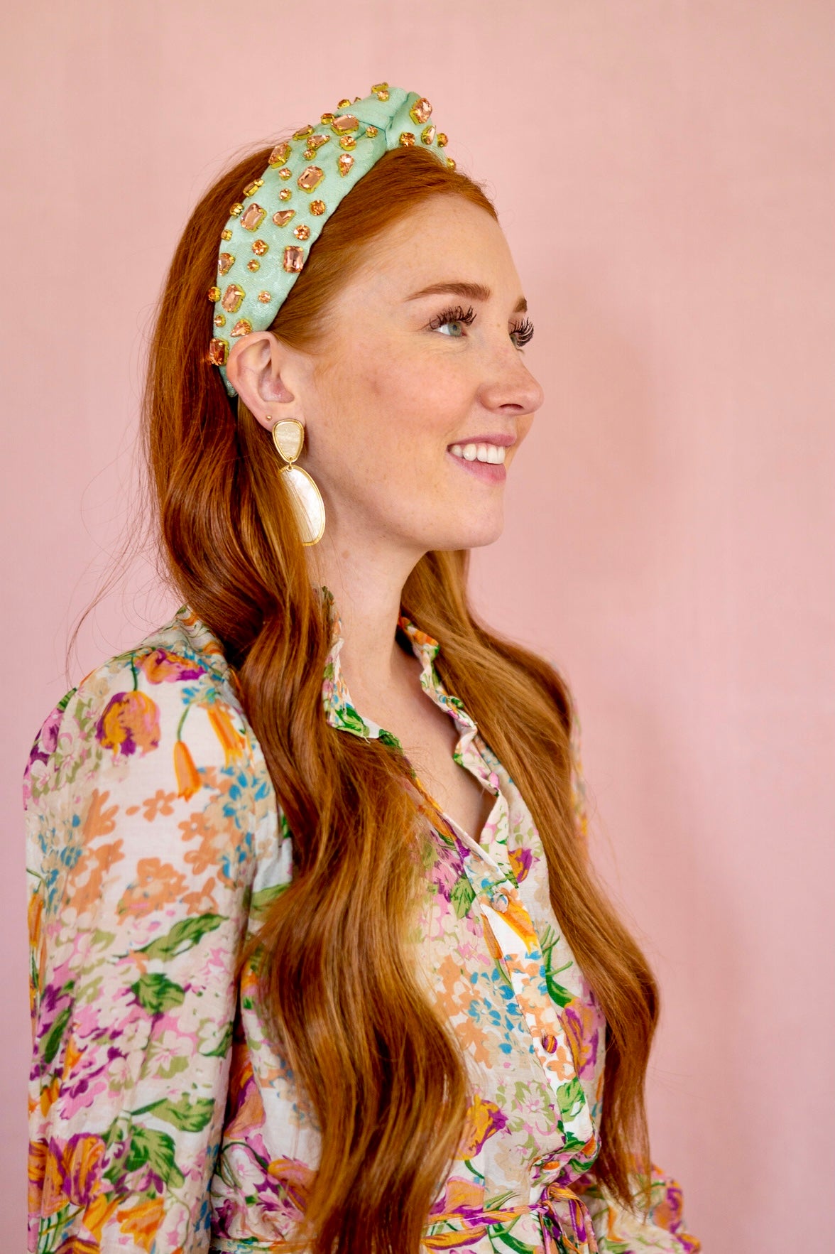 June Vintage Mint Brocade  Knotted Headband