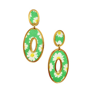 Sample Sale Green Floral Oval Daisy Earrings