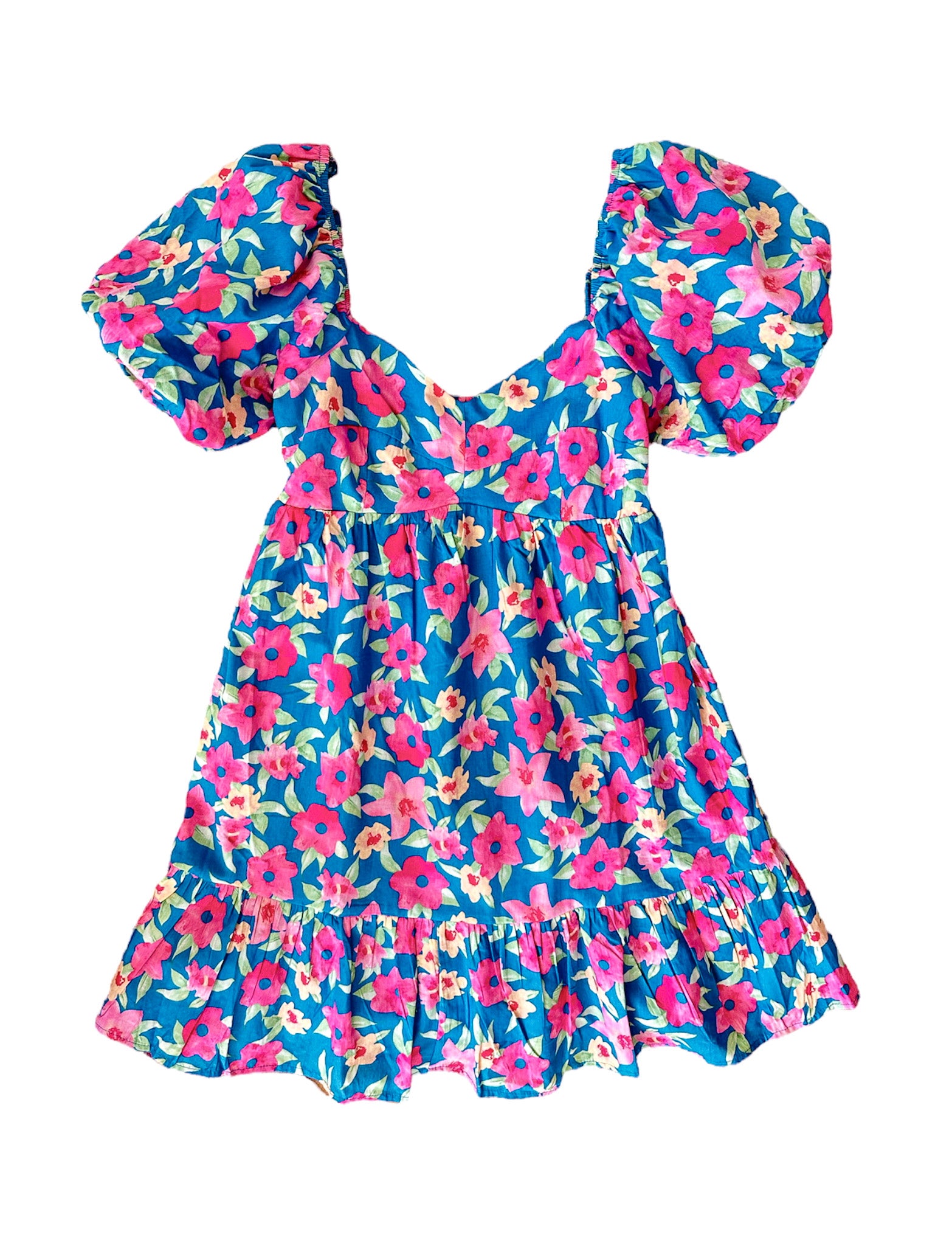Blue & Pink Floral Mini Dress