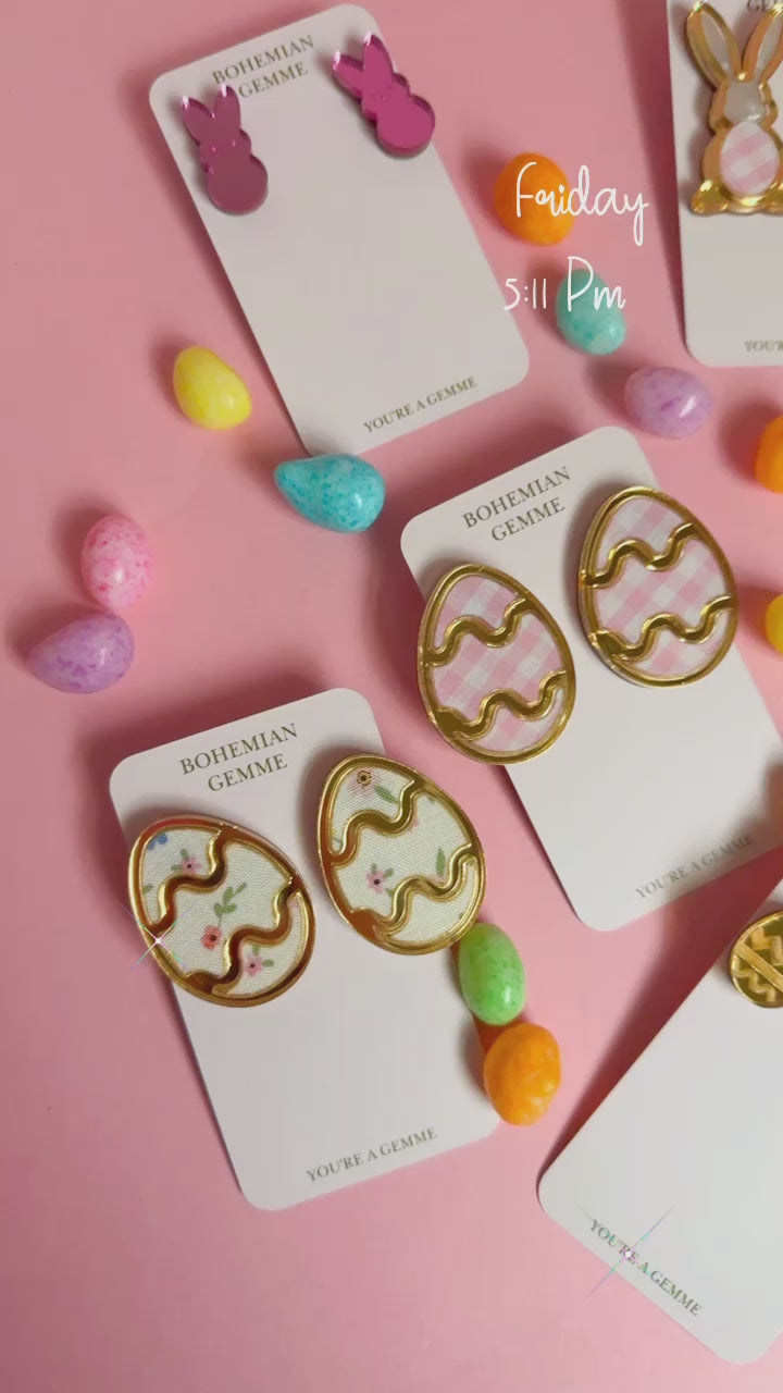 Anastasia Pink Gingham Easter Egg Studs