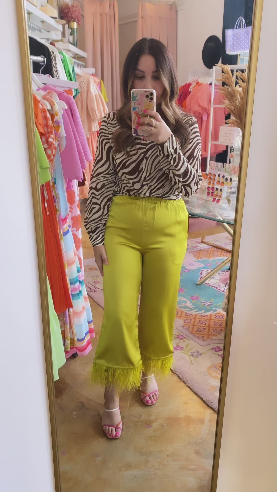 Feather Trim Ankle Pants