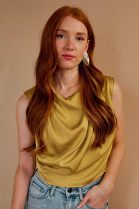 Carrie Chartreuse High Cowl Neck Top