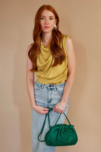 Carrie Chartreuse High Cowl Neck Top