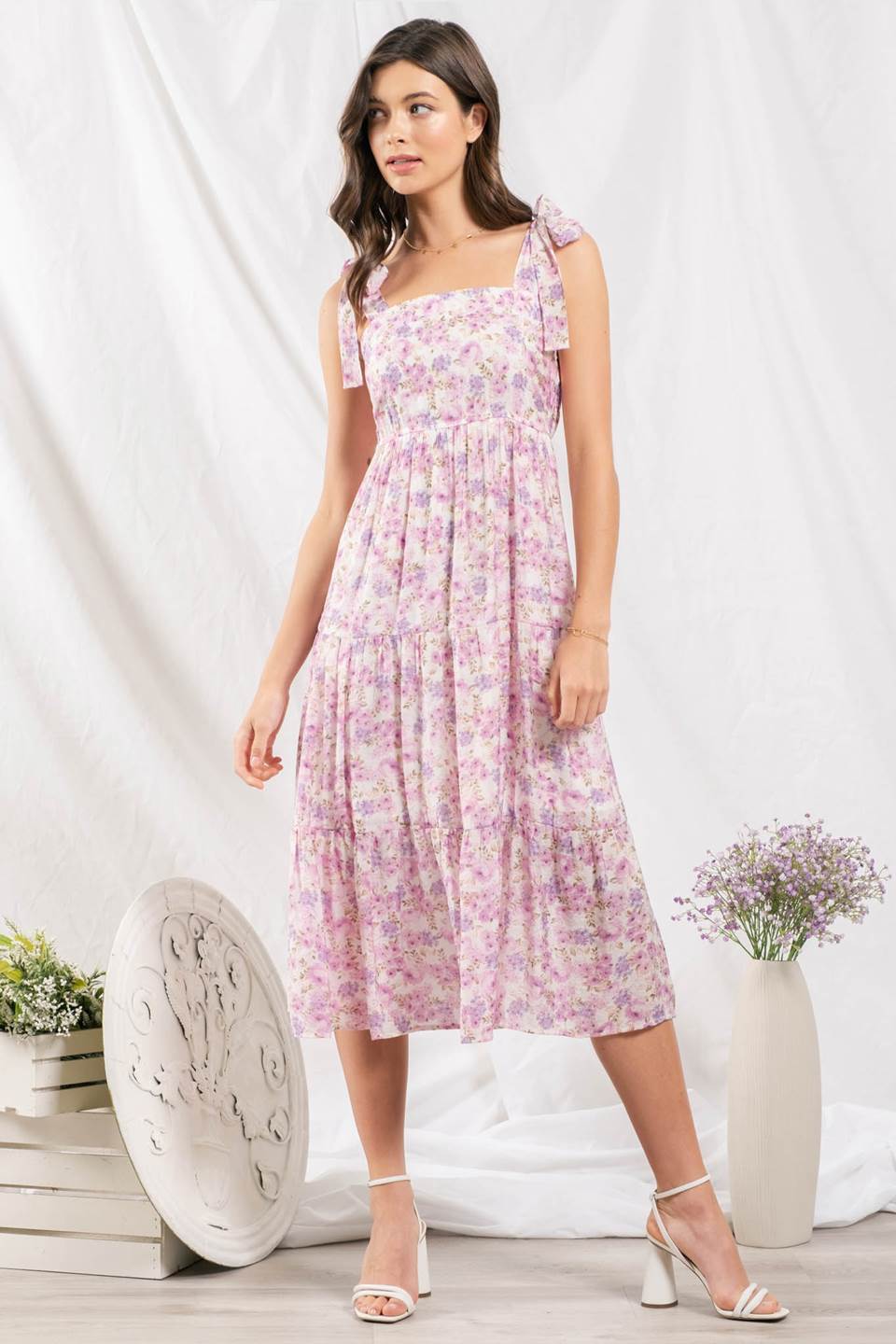 Lia Lilac Floral Midi Dress